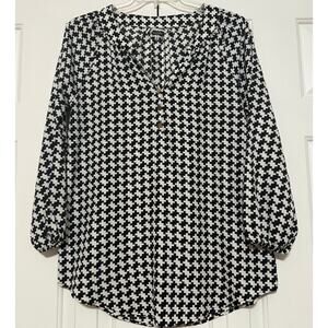 Mud Pie Black and White Houndstooth L/S Blouse, Size M
